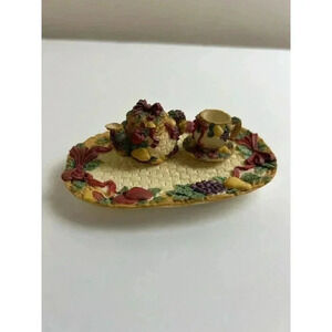 VTG Miniature Tea Set Garden Fruit Design Hand Painted By Della Robbia